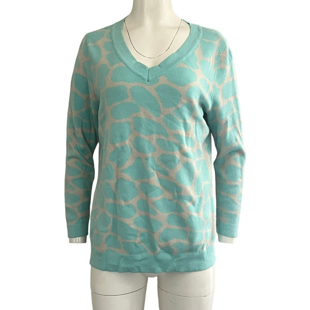 Belle by Kim Gravel Women's Top Sz L Pastel Giraffe V-Neck Sweater A303321